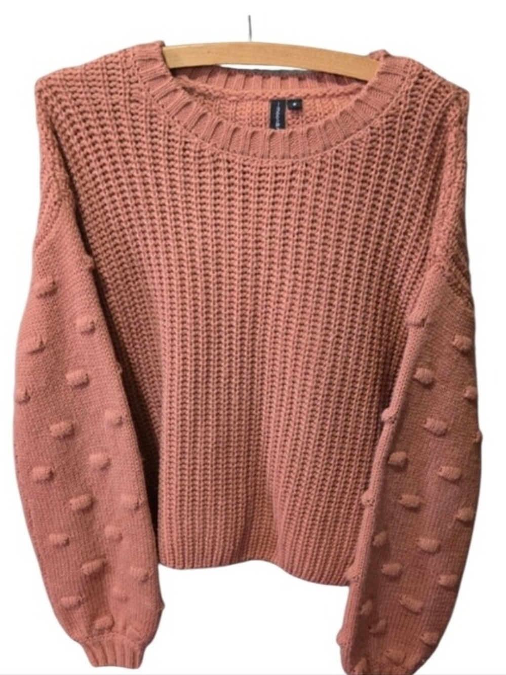 Moon & Madison Dusty Rose Chunky Knit Bobble Sleeve Sweater Women's Small Fall